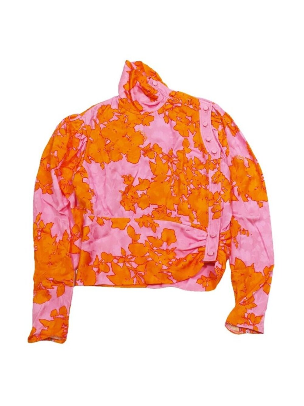 Louis Vuitton Rayon High Neck Top Shirt Asymmetric Blouse Short Length Floral